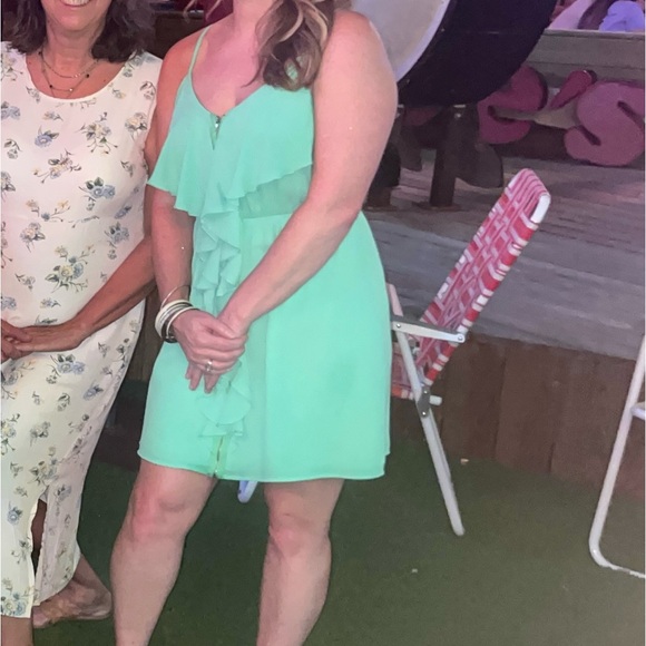 Green Ruffle Zipper Dress- by Moss - Picture 4 of 6